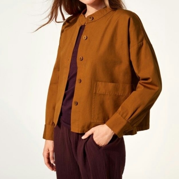 Eileen Fisher Washed Organic Cotton Canvas Jacket Medium Orange Chore Minimalist - Picture 10 of 10